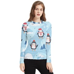 Christmas-seamless-pattern-with-penguin Women s Long Sleeve Rash Guard