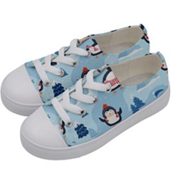 Christmas-seamless-pattern-with-penguin Kids  Low Top Canvas Sneakers
