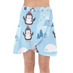 Christmas-seamless-pattern-with-penguin Wrap Front Skirt