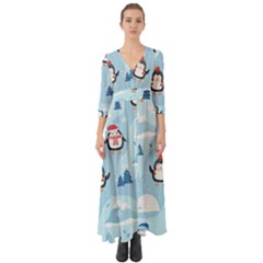 Christmas-seamless-pattern-with-penguin Button Up Boho Maxi Dress