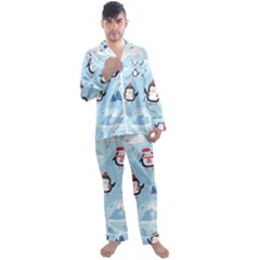 Christmas-seamless-pattern-with-penguin Men s Long Sleeve Satin Pajamas Set