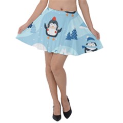 Christmas-seamless-pattern-with-penguin Velvet Skater Skirt