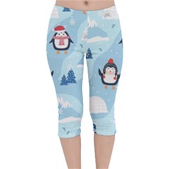 Christmas-seamless-pattern-with-penguin Velvet Capri Leggings 