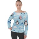 Christmas-seamless-pattern-with-penguin Off Shoulder Long Sleeve Velour Top View1
