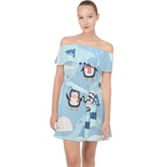 Christmas-seamless-pattern-with-penguin Off Shoulder Chiffon Dress