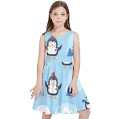 Christmas-seamless-pattern-with-penguin Kids  Skater Dress