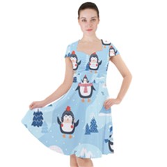 Christmas-seamless-pattern-with-penguin Cap Sleeve Midi Dress