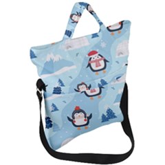 Christmas-seamless-pattern-with-penguin Fold Over Handle Tote Bag