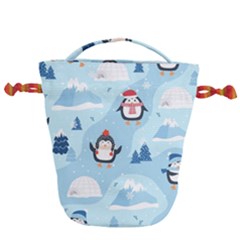 Christmas-seamless-pattern-with-penguin Drawstring Bucket Bag