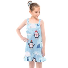 Christmas-seamless-pattern-with-penguin Kids  Overall Dress