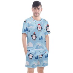 Christmas-seamless-pattern-with-penguin Men s Mesh T-Shirt and Shorts Set