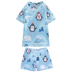 Christmas-seamless-pattern-with-penguin Kids  Swim T-Shirt and Shorts Set