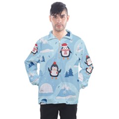 Christmas-seamless-pattern-with-penguin Men s Half Zip Pullover