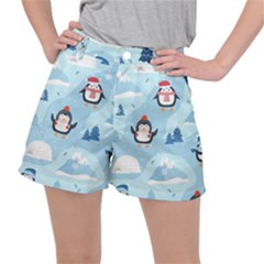 Christmas-seamless-pattern-with-penguin Women s Ripstop Shorts