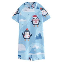 Christmas-seamless-pattern-with-penguin Kids  Boyleg Half Suit Swimwear