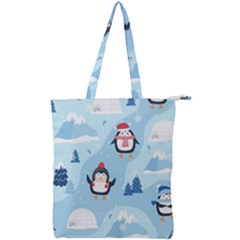 Christmas-seamless-pattern-with-penguin Double Zip Up Tote Bag