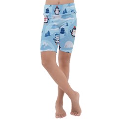 Christmas-seamless-pattern-with-penguin Kids  Lightweight Velour Cropped Yoga Leggings