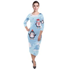 Christmas-seamless-pattern-with-penguin Quarter Sleeve Midi Velour Bodycon Dress