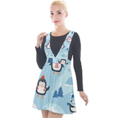 Christmas-seamless-pattern-with-penguin Plunge Pinafore Velour Dress