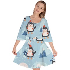 Christmas-seamless-pattern-with-penguin Velour Kimono Dress