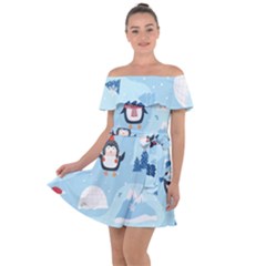 Christmas-seamless-pattern-with-penguin Off Shoulder Velour Dress