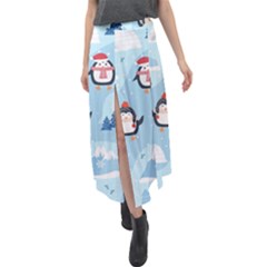 Christmas-seamless-pattern-with-penguin Velour Split Maxi Skirt