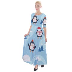 Christmas-seamless-pattern-with-penguin Half Sleeves Maxi Dress