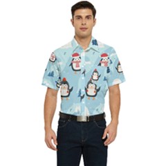 Christmas-seamless-pattern-with-penguin Men s Short Sleeve Pocket Shirt 