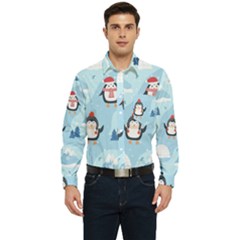 Christmas-seamless-pattern-with-penguin Men s Long Sleeve Pocket Shirt 