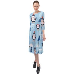 Christmas-seamless-pattern-with-penguin Ruffle End Midi Chiffon Dress