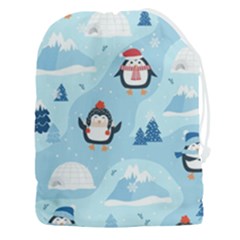 Christmas-seamless-pattern-with-penguin Drawstring Pouch (3XL)
