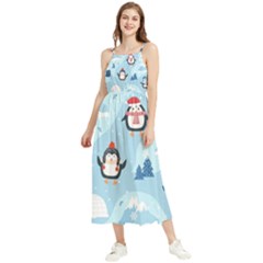 Christmas-seamless-pattern-with-penguin Boho Sleeveless Summer Dress