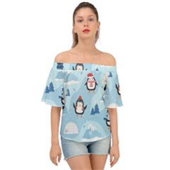 Christmas-seamless-pattern-with-penguin Off Shoulder Short Sleeve Top