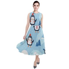 Christmas-seamless-pattern-with-penguin Round Neck Boho Dress