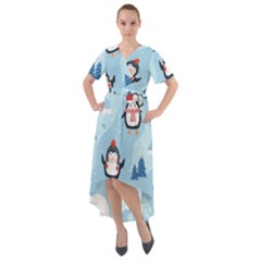 Christmas-seamless-pattern-with-penguin Front Wrap High Low Dress