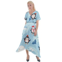 Christmas-seamless-pattern-with-penguin Cross Front Sharkbite Hem Maxi Dress