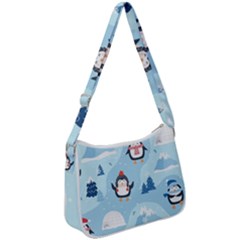 Christmas-seamless-pattern-with-penguin Zip Up Shoulder Bag