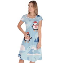 Christmas-seamless-pattern-with-penguin Classic Short Sleeve Dress