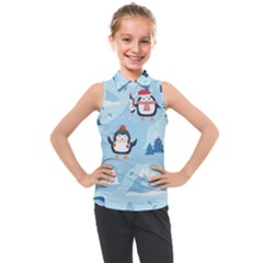 Christmas-seamless-pattern-with-penguin Kids  Sleeveless Polo T-Shirt