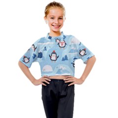Christmas-seamless-pattern-with-penguin Kids Mock Neck T-Shirt