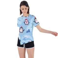 Christmas-seamless-pattern-with-penguin Asymmetrical Short Sleeve Sports T-Shirt
