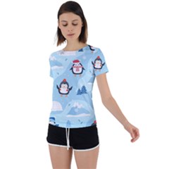 Christmas-seamless-pattern-with-penguin Back Circle Cutout Sports T-Shirt
