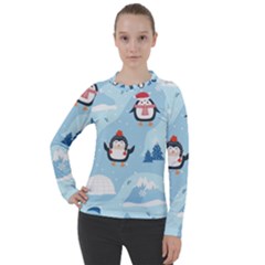 Christmas-seamless-pattern-with-penguin Women s Pique Long Sleeve T-Shirt