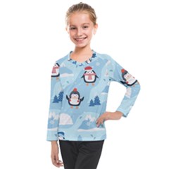 Christmas-seamless-pattern-with-penguin Kids  Long Mesh T-Shirt