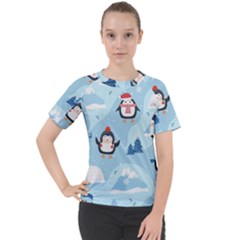 Christmas-seamless-pattern-with-penguin Women s Sport Raglan T-Shirt