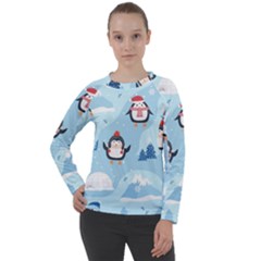 Christmas-seamless-pattern-with-penguin Women s Long Sleeve Raglan T-Shirt