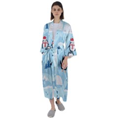 Christmas-seamless-pattern-with-penguin Maxi Satin Kimono