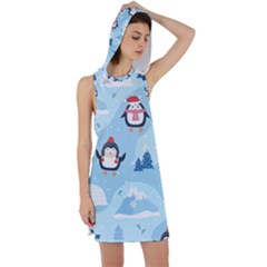 Christmas-seamless-pattern-with-penguin Racer Back Hoodie Dress
