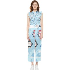 Christmas-seamless-pattern-with-penguin Women s Frill Top Chiffon Jumpsuit