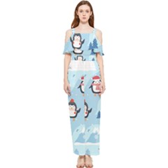 Christmas-seamless-pattern-with-penguin Draped Sleeveless Chiffon Jumpsuit